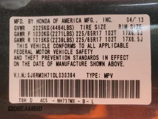 2013 Honda CR-V EX-L with VIN 5J6RM3H71DL030394, listed as a Copart auction lot 47464945 with 146,230 mi miles and Salvage Title. Bid and sale history available at DreamBid. Image 13.