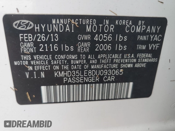 2013 Hyundai Elantra GT with VIN KMHD35LE8DU093065, listed as a Copart auction lot 75117784 with 0 mi miles and Salvage Title. Bid and sale history available at carsss.com. Image 13.