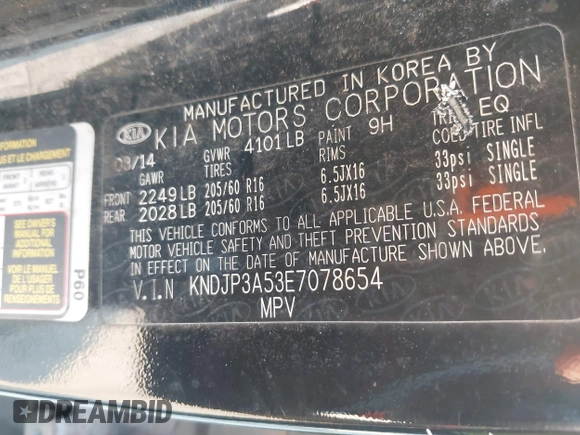 2014 Kia Soul + with VIN KNDJP3A53E7078654, listed as a IAAI auction lot 41672511 with 108,052 mi miles. Bid and sale history available at carsss.com. Image 9.