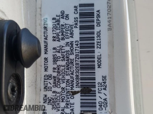 2007 Toyota Corolla CE with VIN 1NXBR32E87Z817143, listed as a Copart auction lot 46792325 with 139,219 mi miles and Salvage Title. Bid and sale history available at DreamBid. Image 14.