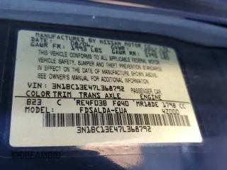 2007 Nissan Versa 1.8 S with VIN 3N1BC13E47L368792, listed as a Copart auction lot 43704395 with 37,572 mi miles and Salvage Title. Bid and sale history available at carsss.com. Image 13.