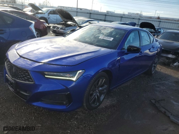 2023 Acura TLX w/A-Spec Package with VIN 19UUB6F50PA000930, listed as a Copart auction lot 44003555 with 34,016 mi miles and Salvage Title. Bid and sale history available at carsss.com. Image 1.