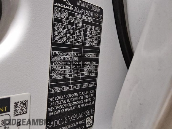 2020 Jaguar F-Pace 25t Premium с VIN SADCJ2FX9LA645615, выставлен на аукционе Copart как лот 57042395 с пробегом 77 973 миль миль и Чистый • Clean title. История ставок и продаж доступна на DreamBid. Изображение 13.