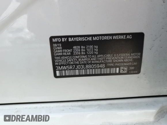 2020 BMW 3 Series 330i xDrive with VIN 3MW5R7J03L8B05948, listed as a Copart auction lot 50885545 with 90,074 mi miles and Salvage title. Bid and sale history available at DreamBid. Image 14.