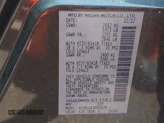 2013 Nissan Pathfinder SL with VIN 5N1AR2MM0DC613562, listed as a IAAI auction lot 42378840 with 113,898 mi miles and . Bid and sale history available at DreamBid. Image 9.