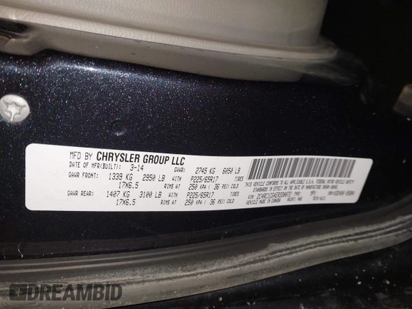 2014 Chrysler Town & Country Touring-L with VIN 2C4RC1CG4ER330072, listed as a IAAI auction lot 41533640 with 131,253 mi miles. Bid and sale history available at carsss.com. Image 9.