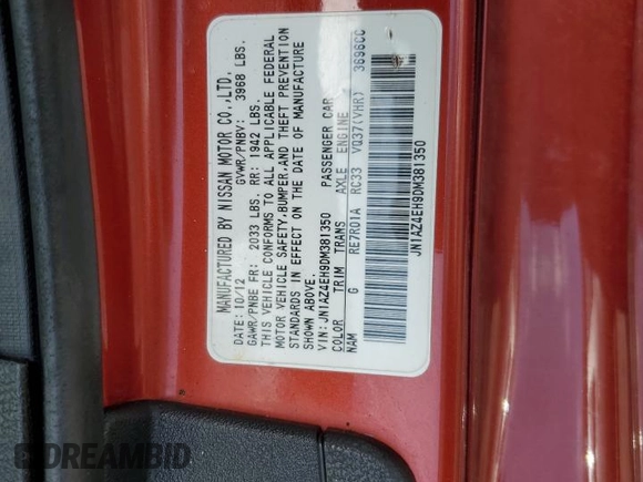 2013 Nissan 370Z Touring z VIN JN1AZ4EH9DM381350, wystawiony jako Copart lot #59375295 z przebiegiem 100 832 mil mil oraz Czysty tytuł • Clean title. Historia ofert i sprzedaży dostępna na DreamBid. Obrazek 12.