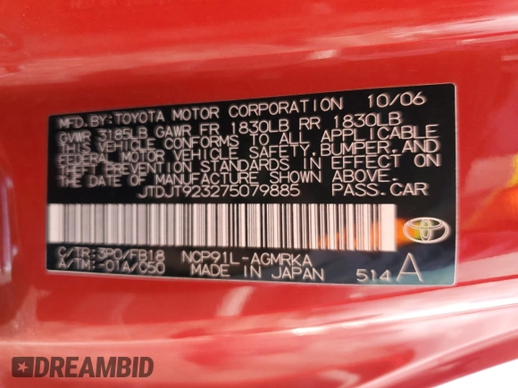 2007 Toyota Yaris with VIN JTDJT923275079885, listed as a Copart auction lot 50849725 with 234,634 mi miles and Salvage Title. Bid and sale history available at carsss.com. Image 12.