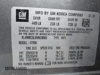 2022 Buick Encore GX Preferred with VIN KL4MMCSL8NB038063, listed as a IAAI auction lot 42194445 with 22,512 mi miles and . Bid and sale history available at DreamBid. Image 9.