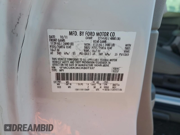 2012 Ford Escape Hybrid with VIN 1FMCU5K36CKB07337, listed as a Copart auction lot 41413785 with Not provided miles and Salvage title. Bid and sale history available at DreamBid. Image 15.