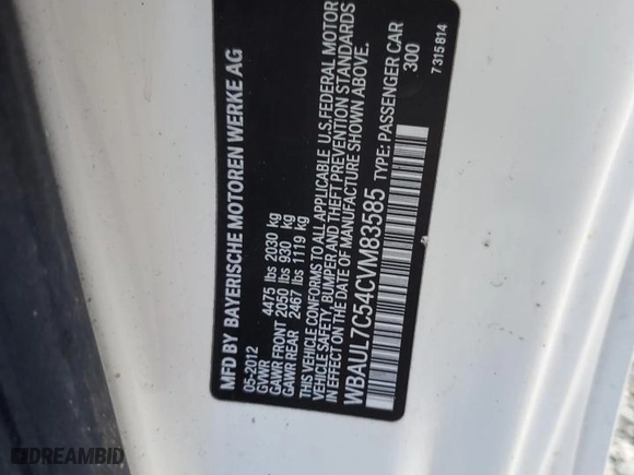 2012 BMW 1 Series 128i with VIN WBAUL7C54CVM83585, listed as a Copart auction lot 74215044 with 0 mi miles and Salvage Title. Bid and sale history available at carsss.com. Image 13.