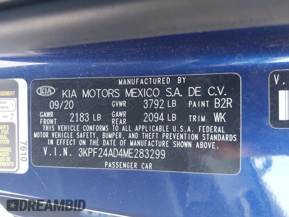 2021 Kia Forte LXS with VIN 3KPF24AD4ME283299, listed as a IAAI auction lot 42414578 with 66,852 mi miles and . Bid and sale history available at DreamBid. Image 9.