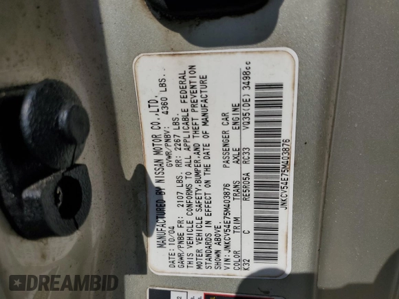 2005 Infiniti G35 Coupe with VIN JNKCV54E75M403876, listed as a Copart auction lot 71265804 with 124,231 mi miles and Clean Title. Bid and sale history available at carsss.com. Image 12.