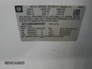 2011 GMC Terrain SLE-1 with VIN 2CTALMEC9B6456924, listed as a Copart auction lot 58841595 with 72,165 mi miles and Salvage title. Bid and sale history available at DreamBid. Image 12.