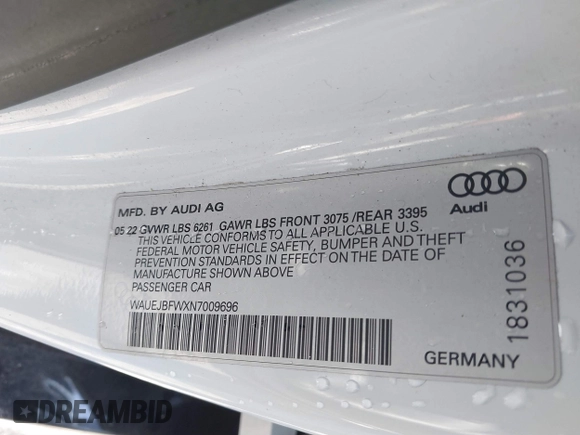 2022 Audi e-tron GT Prestige z VIN WAUEJBFWXN7009696, wystawiony jako IAAI lot #41536783 z przebiegiem Nie podano mil oraz . Historia ofert i sprzedaży dostępna na DreamBid. Obrazek 9.
