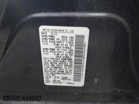 2012 Nissan Rogue S z VIN JN8AS5MV2CW397217, wystawiony jako IAAI lot #42526826 z przebiegiem 95 944 mil mil oraz . Historia ofert i sprzedaży dostępna na DreamBid. Obrazek 9.