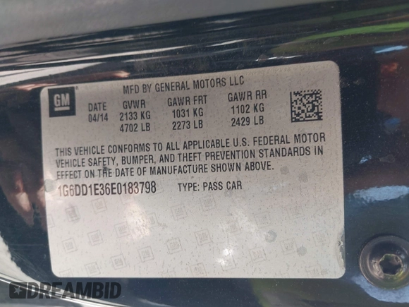 2014 Cadillac CTS Premium with VIN 1G6DD1E36E0183798, listed as a IAAI auction lot 42478752 with 179,061 mi miles and . Bid and sale history available at DreamBid. Image 9.