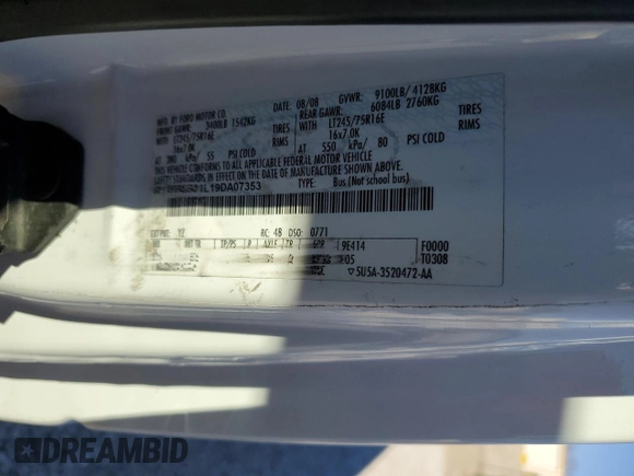 2009 Ford Econoline Passenger XL with VIN 1FBSS31L19DA07353, listed as a Copart auction lot 88078365 with 206,320 mi miles and Salvage title. Bid and sale history available at DreamBid. Image 15.