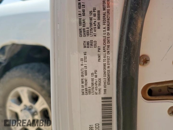 2024 Ram 2500 Big Horn with VIN 3C6UR5DL6RG105991, listed as a Copart auction lot 57835485 with 29,656 mi miles and Salvage title. Bid and sale history available at DreamBid. Image 12.