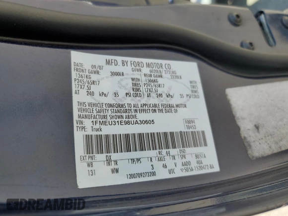 2008 Ford Explorer Sport Trac XLT с VIN 1FMEU31E98UA30605, выставлен на аукционе Copart как лот 65308755 с пробегом 102 798 миль миль и Чистый • Clean title. История ставок и продаж доступна на DreamBid. Изображение 12.