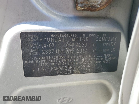 2004 Hyundai Sonata with VIN KMHWF25H54A989637, listed as a Copart auction lot 48164725 with 130,368 mi miles and Salvage Title. Bid and sale history available at carsss.com. Image 12.