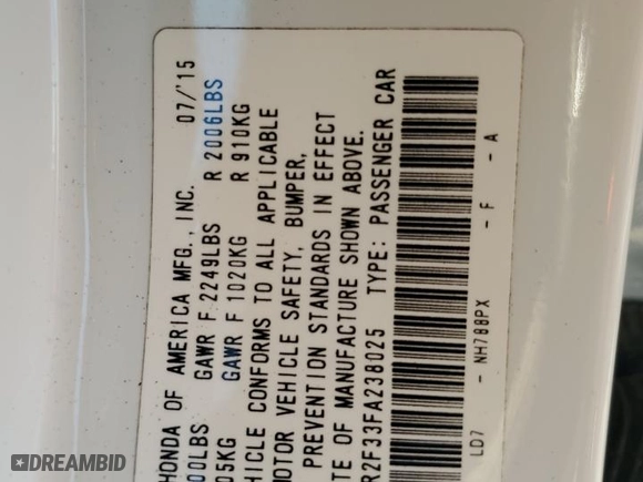 2015 Honda Accord Sedan LX with VIN 1HGCR2F33FA238025, listed as a Copart auction lot 51330685 with 151,858 mi miles and Salvage Title. Bid and sale history available at carsss.com. Image 13.