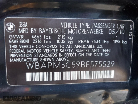2011 BMW 3 Series 335i with VIN WBAPM5C59BE575529, listed as a Copart auction lot 44697325 with 151,284 mi miles and Clean Title. Bid and sale history available at carsss.com. Image 12.