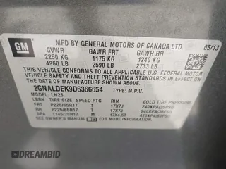 2013 Chevrolet Equinox LT with VIN 2GNALDEK9D6366654, listed as a IAAI auction lot 42031490 with 135,485 mi miles. Bid and sale history available at carsss.com. Image 9.