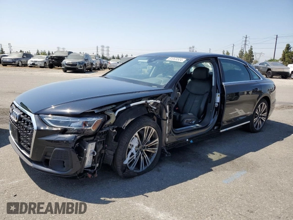 2022 Audi A8 with VIN WAULDAF86NN001617, listed as a Copart auction lot 63068504 with 25,974 mi miles and Salvage title. Bid and sale history available at DreamBid. Image 1.