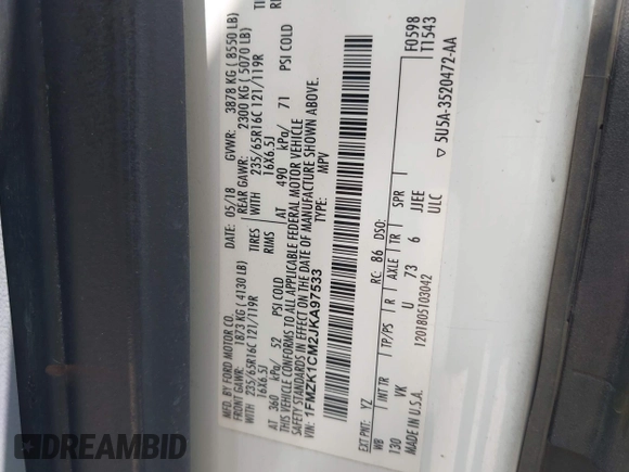 2018 Ford Transit Passenger XL с VIN 1FMZK1CM2JKA97533, выставлен на аукционе IAAI как лот 41908958 с пробегом 204 540 миль миль и . История ставок и продаж доступна на DreamBid. Изображение 9.