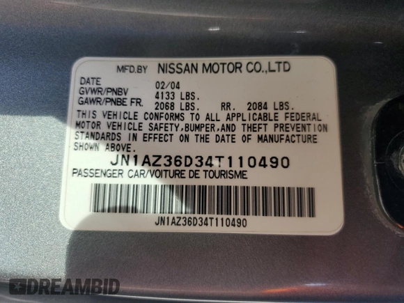 2004 Nissan 350Z Enthusiast z VIN JN1AZ36D34T110490, wystawiony jako Copart lot #57863915 z przebiegiem 139 757 mil mil oraz Szkody całkowita. Historia ofert i sprzedaży dostępna na DreamBid. Obrazek 12.