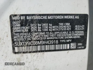 2021 BMW X3 M40i with VIN 5UXTY9C08M9H43918, listed as a Copart auction lot 55637725 with 108,703 mi miles and Clean Title. Bid and sale history available at DreamBid. Image 13.