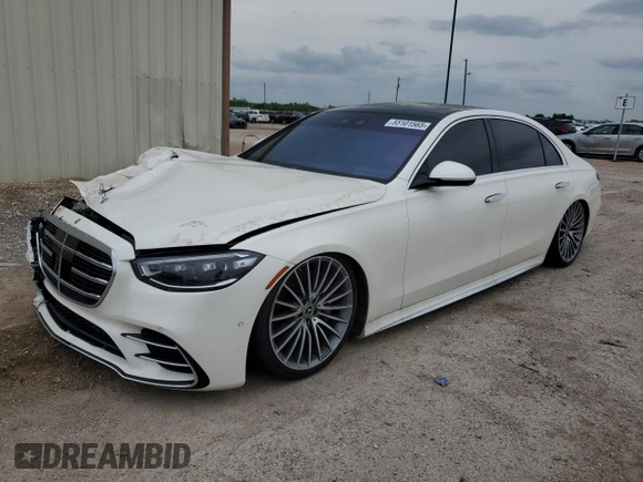 2022 Mercedes-Benz S 500 with VIN W1K6G6DBXNA166392, listed as a Copart auction lot 55101565 with 19,276 mi miles and Clean Title. Bid and sale history available at DreamBid. Image 1.