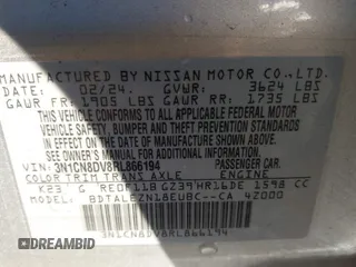 2024 Nissan Versa S z VIN 3N1CN8DV8RL866194, wystawiony jako IAAI lot #41420972 z przebiegiem 23 000 mil mil oraz . Historia ofert i sprzedaży dostępna na DreamBid. Obrazek 9.