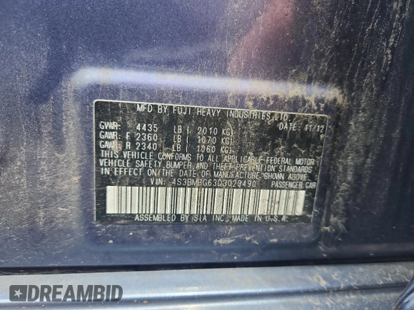 2013 Subaru Legacy Premium с VIN 4S3BMBG63D3023490, выставлен на аукционе Copart как лот 62725845 с пробегом 157 724 миль миль и Списание • Salvage title. История ставок и продаж доступна на DreamBid. Изображение 13.