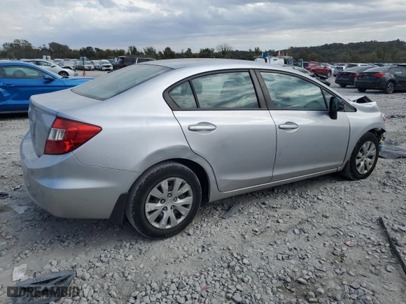 2012 Honda Civic Sdn LX with VIN 19XFB2F51CE108464, listed as a Copart auction lot 77045784 with 63,366 mi miles and Salvage Title. Bid and sale history available at carsss.com. Image 3.