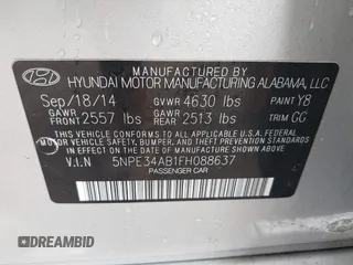 2015 Hyundai Sonata Sport with VIN 5NPE34AB1FH088637, listed as a IAAI auction lot 41455927 with 194,232 mi miles and . Bid and sale history available at carsss.com. Image 9.