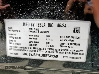 2024 Tesla Model S with VIN 5YJSA1E50RF539569, listed as a Copart auction lot 55690955 with Not provided miles and Salvage title. Bid and sale history available at DreamBid. Image 13.