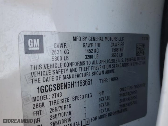 2017 Chevrolet Colorado 2WD WT with VIN 1GCGSBEN5H1153651, listed as a Copart auction lot 67910024 with 73,191 mi miles and Salvage Title. Bid and sale history available at carsss.com. Image 12.
