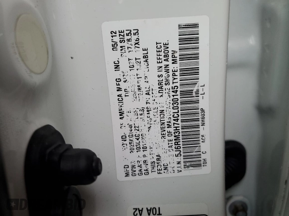 2012 Honda CR-V EX-L with VIN 5J6RM3H74CL030145, listed as a Copart auction lot 49293665 with 165,408 mi miles and Salvage Title. Bid and sale history available at carsss.com. Image 15.