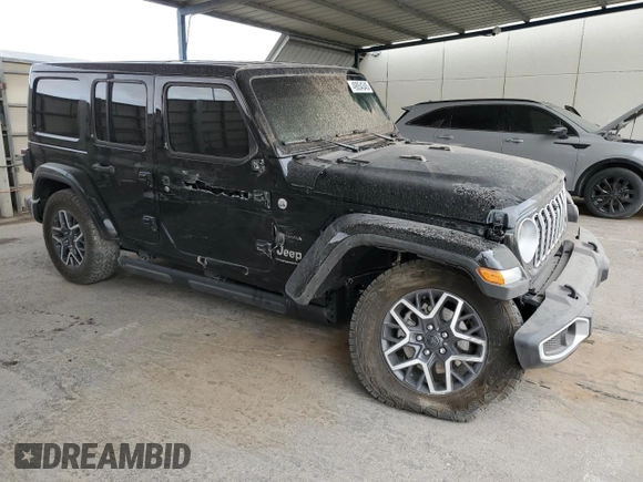 2024 Jeep Wrangler Sahara with VIN 1C4PJXEG0RW369476, listed as a Copart auction lot 49054345 with 816 mi miles and Salvage title. Bid and sale history available at DreamBid. Image 4.