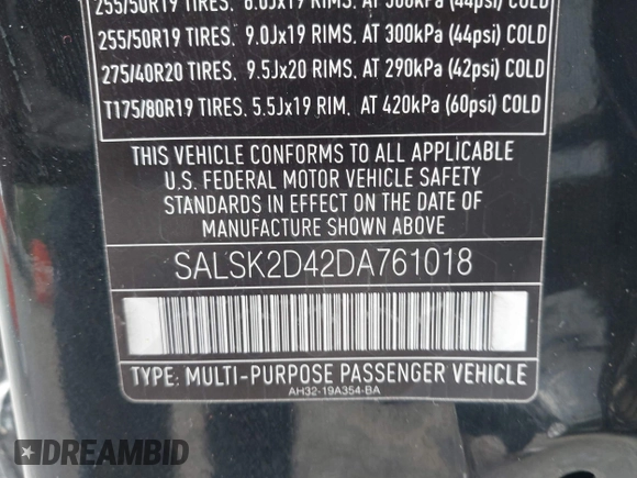 2013 Land Rover Range Rover Sport HSE Lux с VIN SALSK2D42DA761018, выставлен на аукционе IAAI как лот 42509437 с пробегом 148 151 миль миль и . История ставок и продаж доступна на DreamBid. Изображение 9.