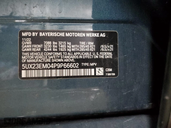 2023 BMW X7 xDrive40i with VIN 5UX23EM04P9P66602, listed as a Copart auction lot 51428015 with 65,671 mi miles and Salvage Title. Bid and sale history available at carsss.com. Image 14.