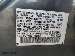 2007 Honda Ridgeline RT with VIN 2HJYK16277H511881, listed as a Copart auction lot 48402785 with 181,985 mi miles and Salvage Title. Bid and sale history available at carsss.com. Image 14.