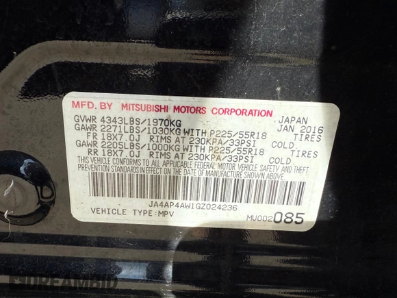2016 Mitsubishi Outlander Sport 2.4 SEL with VIN JA4AP4AW1GZ024236, listed as a Copart auction lot 52554905 with 188,507 mi miles and Clean Title. Bid and sale history available at carsss.com. Image 10.