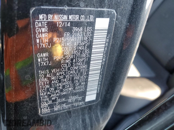 2015 Nissan Juke SV with VIN JN8AF5MR1FT506683, listed as a Copart auction lot 41658305 with Not Provided miles and Salvage Title. Bid and sale history available at carsss.com. Image 13.