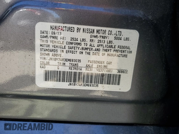 2014 Infiniti Q50 Sport with VIN JN1BV7AR3EM693035, listed as a Copart auction lot 52572715 with 142,361 mi miles and Clean Title. Bid and sale history available at DreamBid. Image 12.