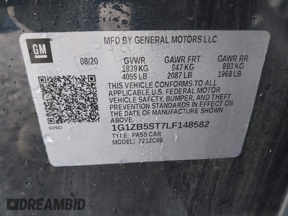2020 Chevrolet Malibu LS with VIN 1G1ZB5ST7LF148582, listed as a IAAI auction lot 41602450 with 103,070 mi miles and . Bid and sale history available at DreamBid. Image 9.