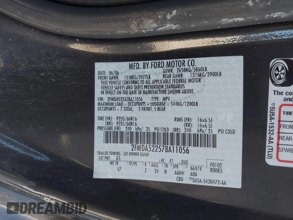 2007 Ford Freestar SEL z VIN 2FMDA52257BA11056, wystawiony jako IAAI lot #42177243 z przebiegiem 171 532 mil mil oraz . Historia ofert i sprzedaży dostępna na DreamBid. Obrazek 9.