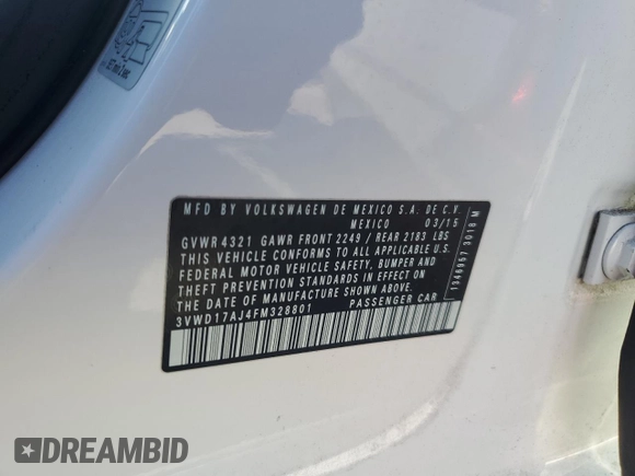 2015 Volkswagen Jetta SE с VIN 3VWD17AJ4FM328801, выставлен на аукционе Copart как лот 52684145 с пробегом 140 860 миль миль и Списание • Salvage title. История ставок и продаж доступна на DreamBid. Изображение 12.